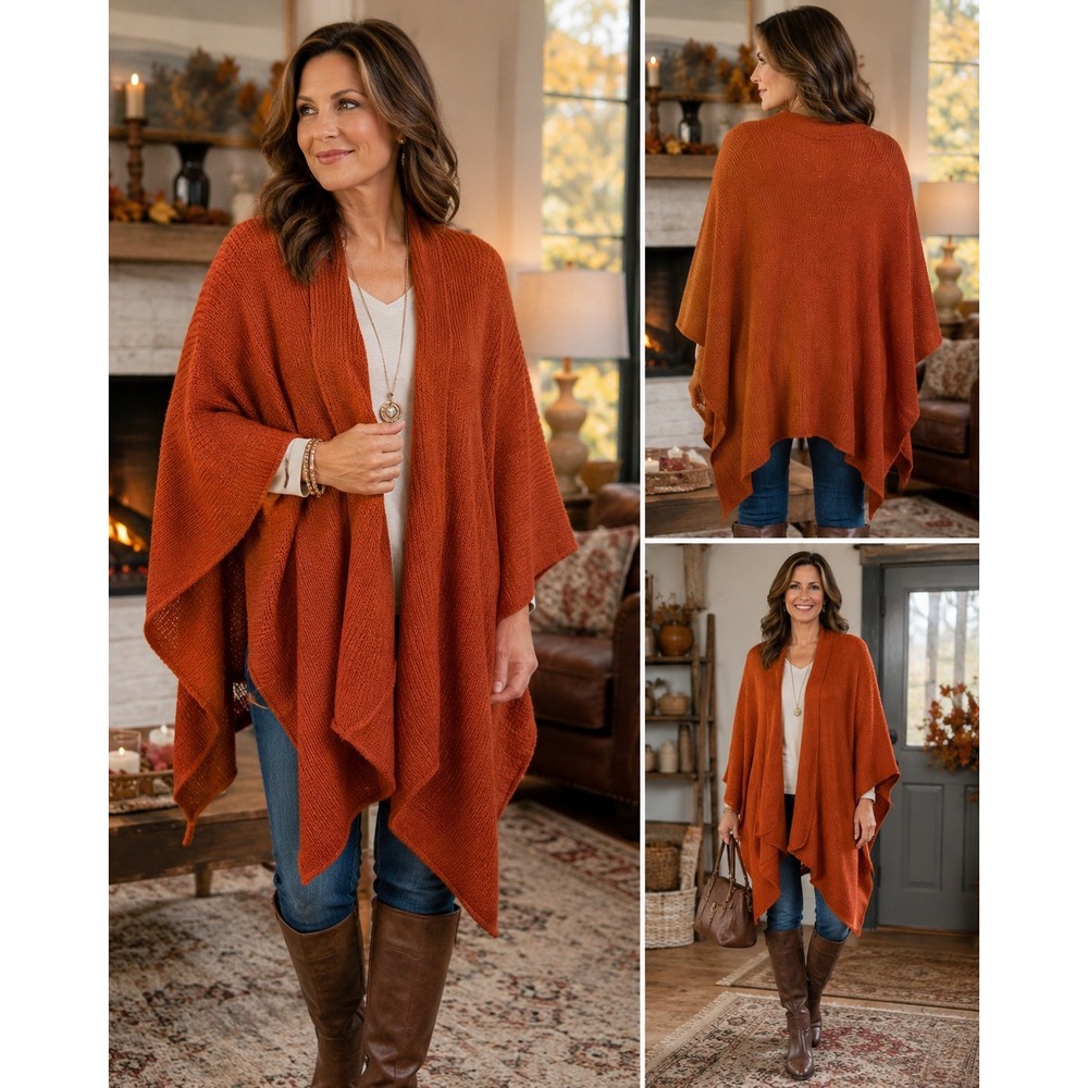 Pour Vous 100% Baby Alpaca Ruana Cape – One Size